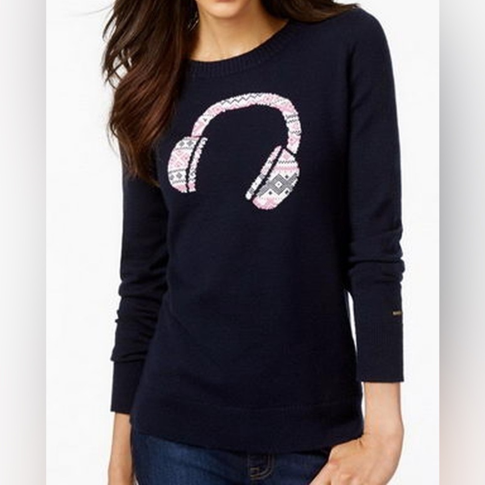 Tommy Hilfiger Women's Winter Navy Cozy Sweater w/Headphones Design, Size M